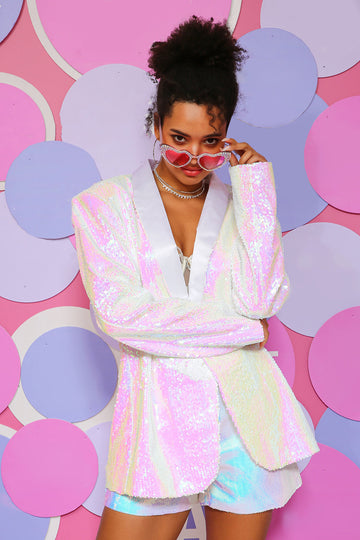 Paillettes blanches Blazer pour femmes à un bouton